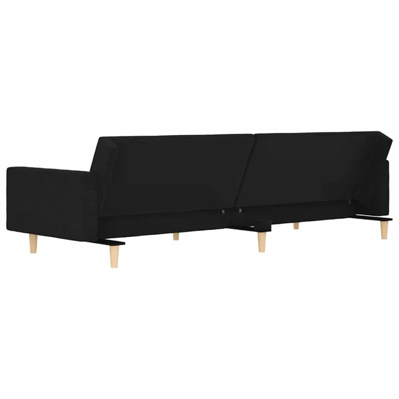 Dvivietė sofa-lova su dvejomis pagalvėmis, juoda, audinys