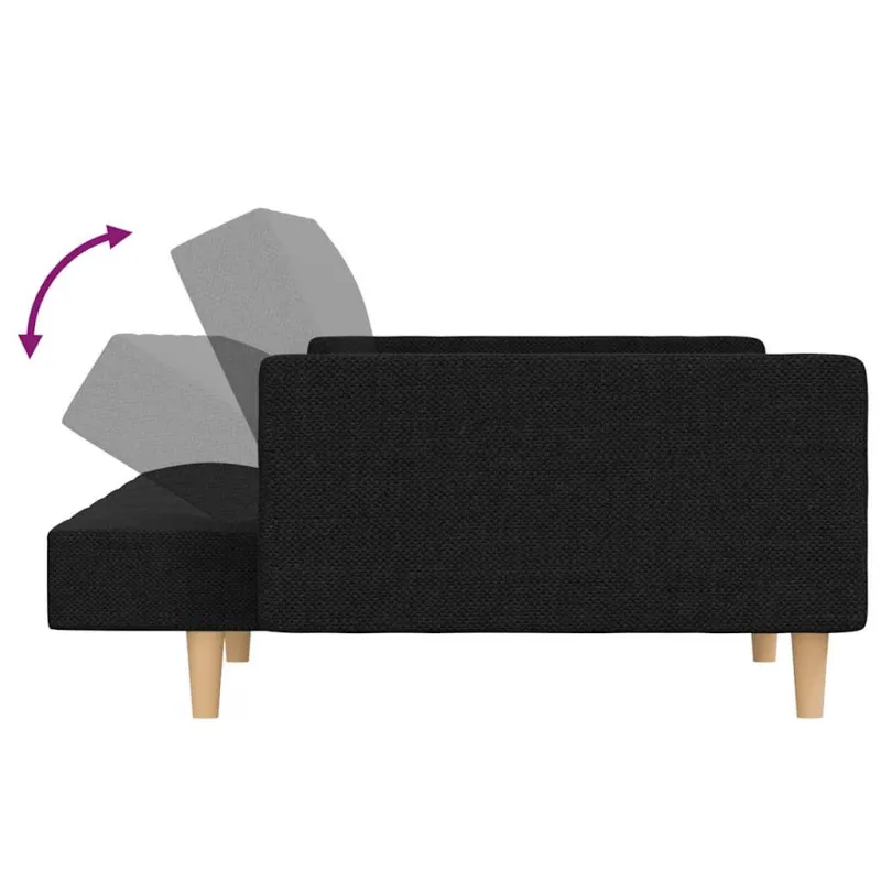 Dvivietė sofa-lova su dvejomis pagalvėmis, juoda, audinys