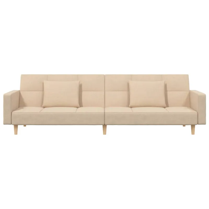 Dvivietė sofa-lova su dvejomis pagalvėmis, kreminė, audinys