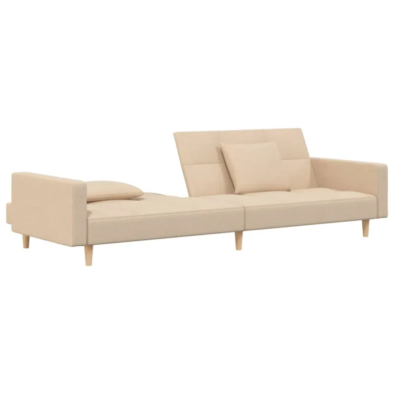 Dvivietė sofa-lova su dvejomis pagalvėmis, kreminė, audinys