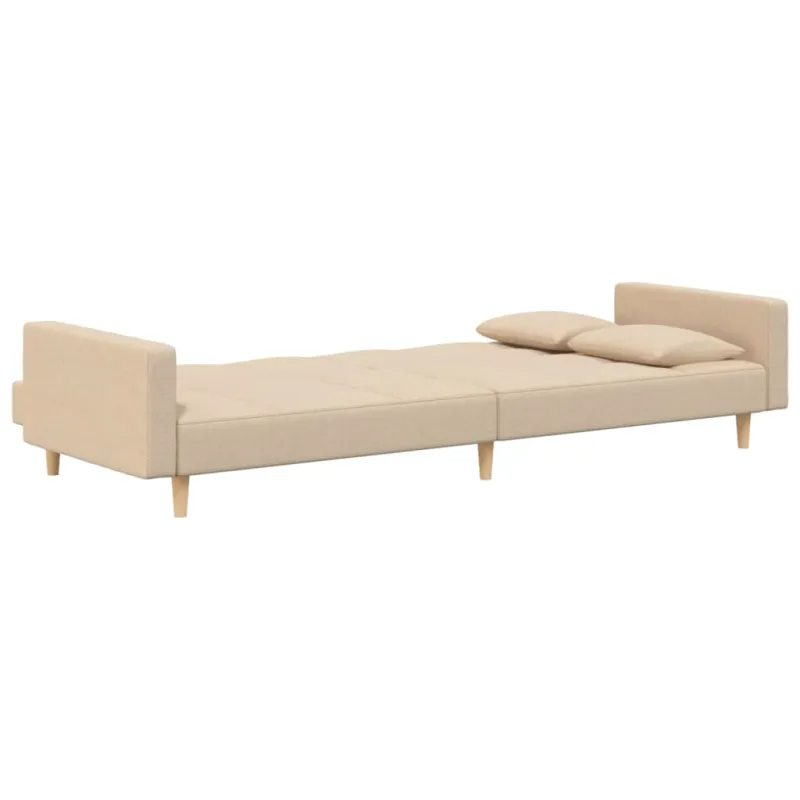 Dvivietė sofa-lova su dvejomis pagalvėmis, kreminė, audinys