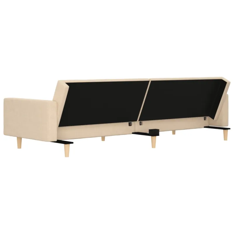 Dvivietė sofa-lova su dvejomis pagalvėmis, kreminė, audinys