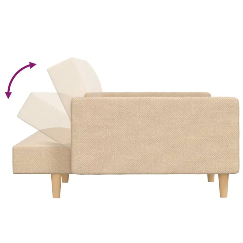 Dvivietė sofa-lova su dvejomis pagalvėmis, kreminė, audinys
