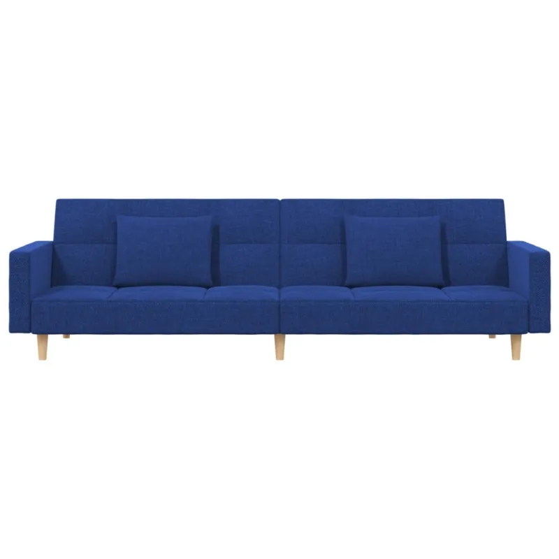 Dvivietė sofa-lova su dvejomis pagalvėmis, mėlyna, audinys