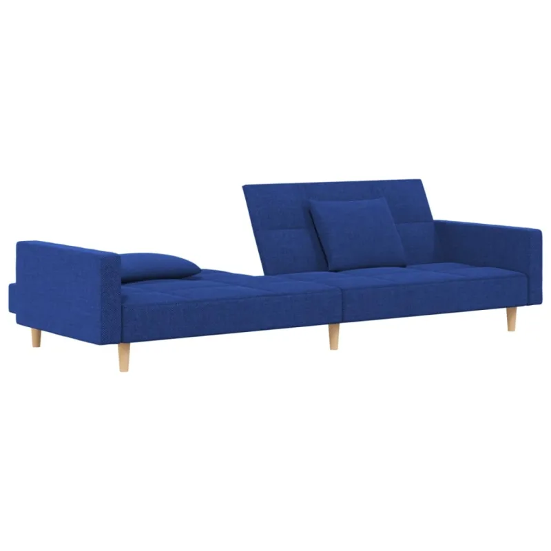 Dvivietė sofa-lova su dvejomis pagalvėmis, mėlyna, audinys