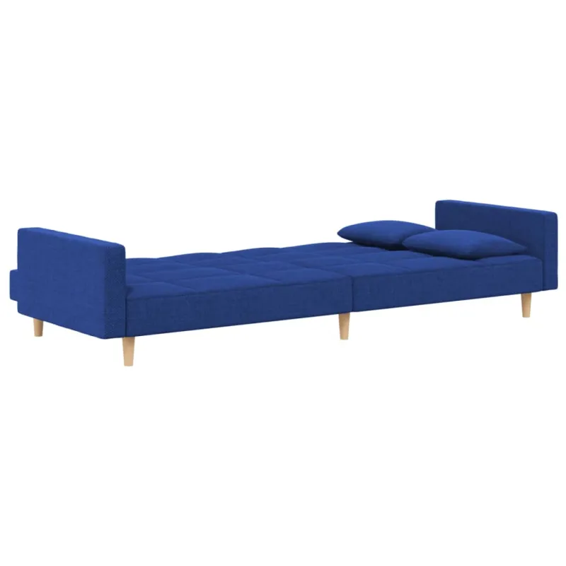 Dvivietė sofa-lova su dvejomis pagalvėmis, mėlyna, audinys