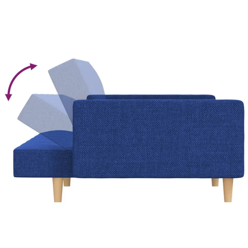Dvivietė sofa-lova su dvejomis pagalvėmis, mėlyna, audinys