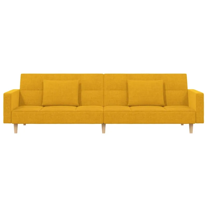 Dvivietė sofa-lova su dvejomis pagalvėmis, geltona, audinys