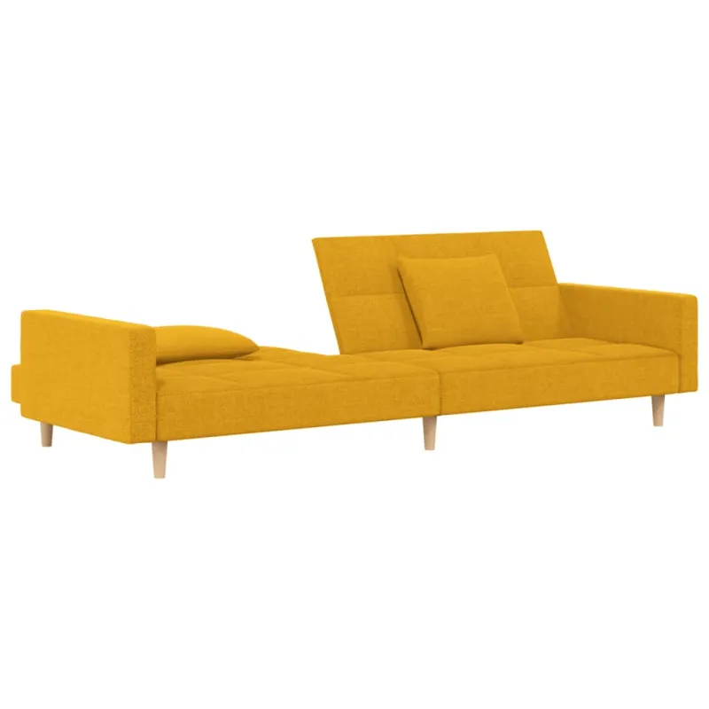 Dvivietė sofa-lova su dvejomis pagalvėmis, geltona, audinys
