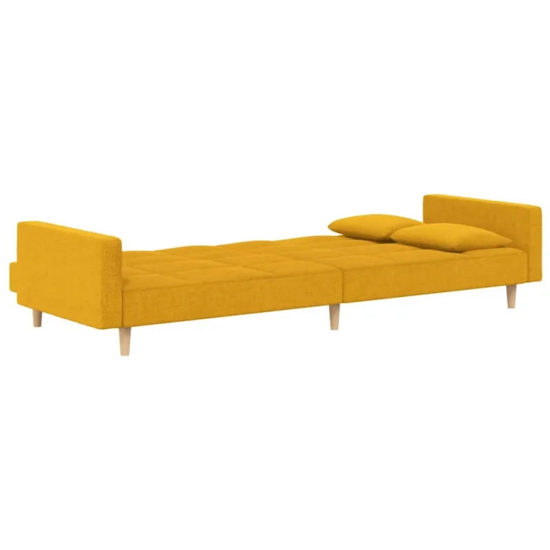 Dvivietė sofa-lova su dvejomis pagalvėmis, geltona, audinys