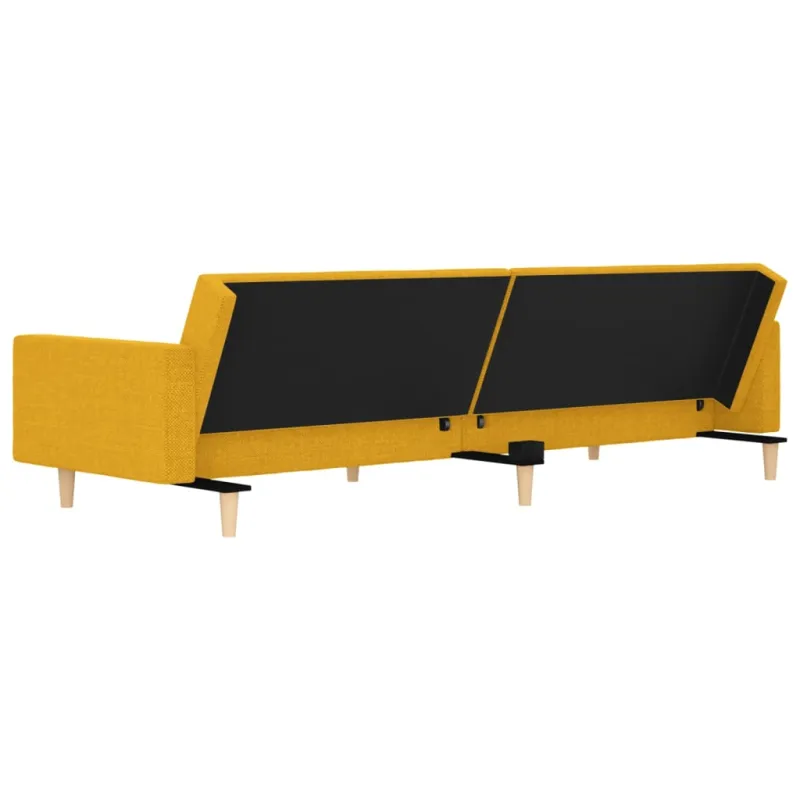 Dvivietė sofa-lova su dvejomis pagalvėmis, geltona, audinys