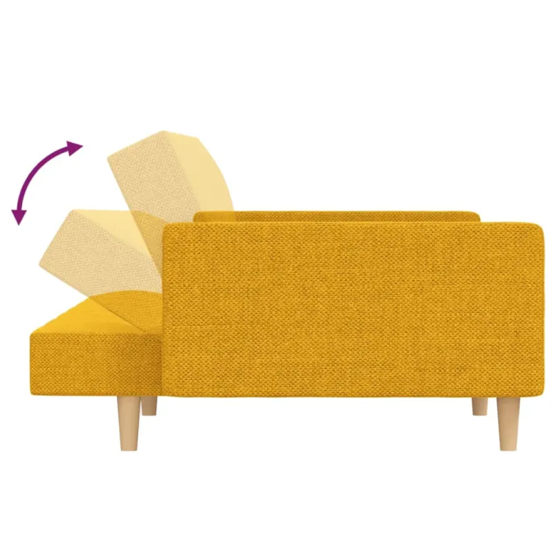 Dvivietė sofa-lova su dvejomis pagalvėmis, geltona, audinys