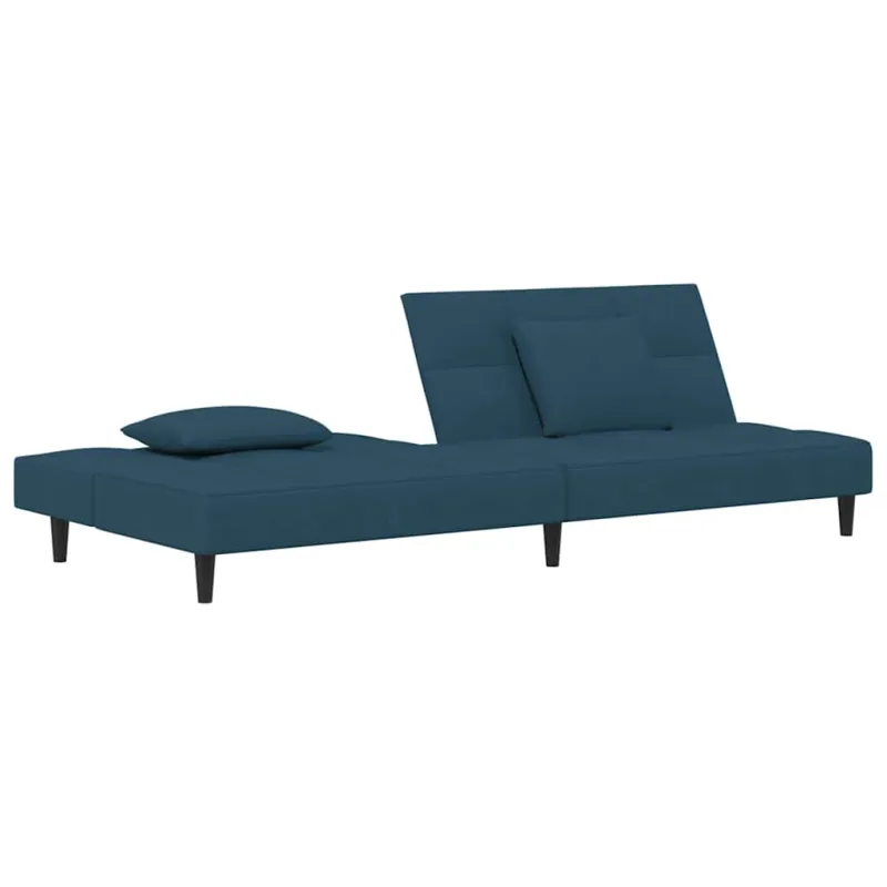 Dvivietė sofa-lova su dvejomis pagalvėmis, mėlyna, aksomas