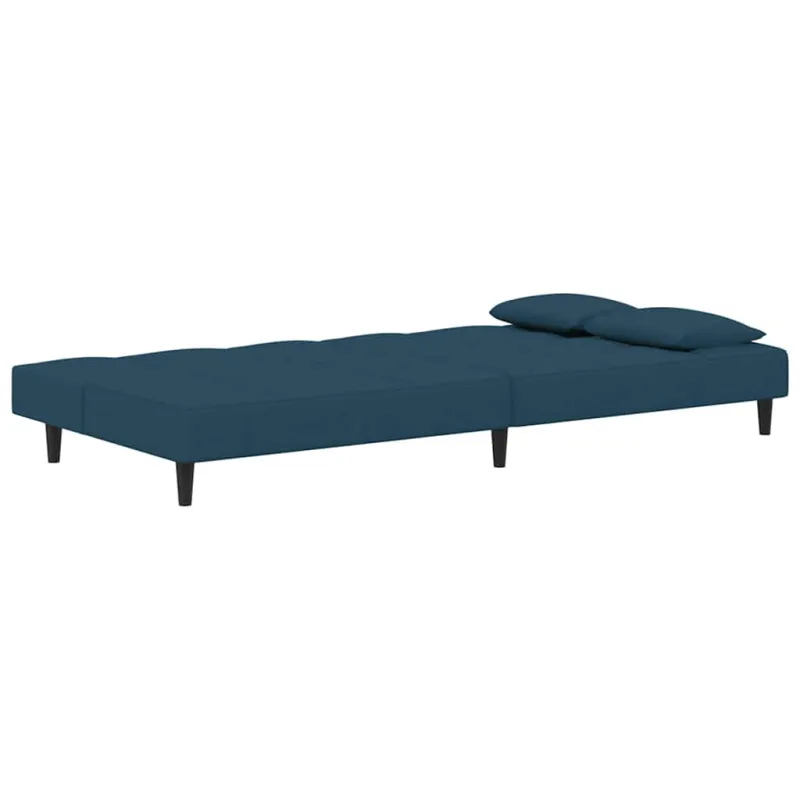 Dvivietė sofa-lova su dvejomis pagalvėmis, mėlyna, aksomas