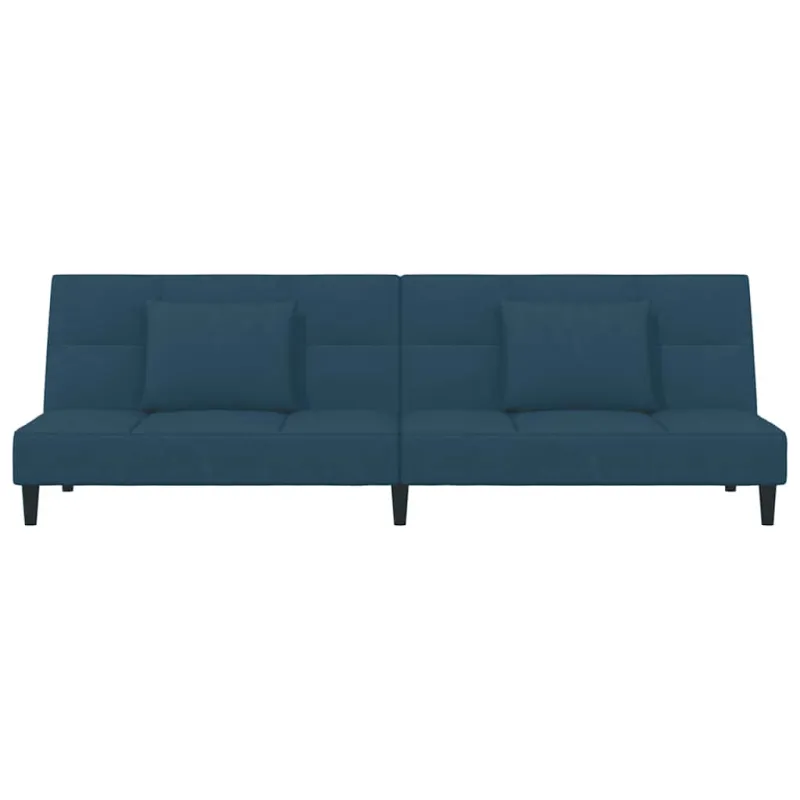Dvivietė sofa-lova su dvejomis pagalvėmis, mėlyna, aksomas