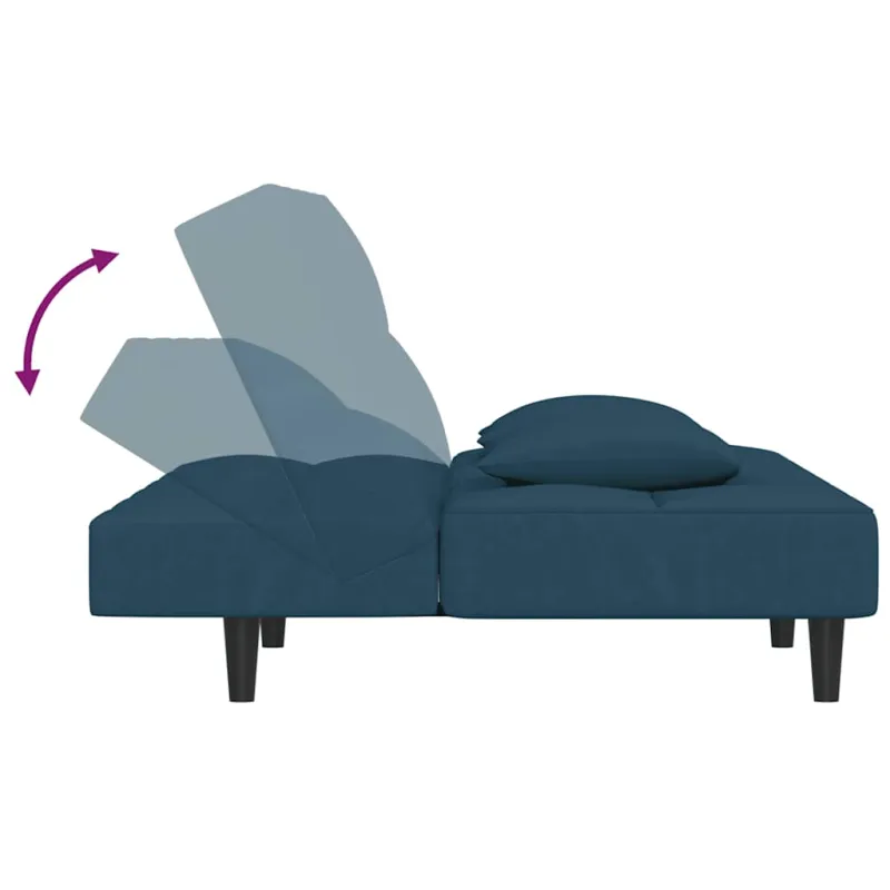 Dvivietė sofa-lova su dvejomis pagalvėmis, mėlyna, aksomas
