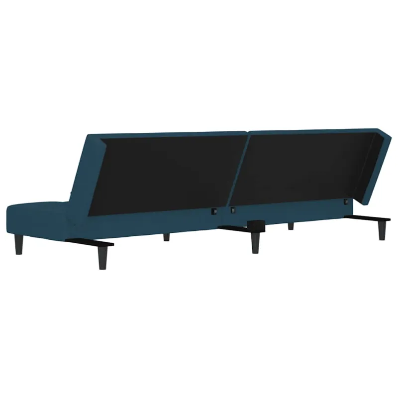 Dvivietė sofa-lova su dvejomis pagalvėmis, mėlyna, aksomas
