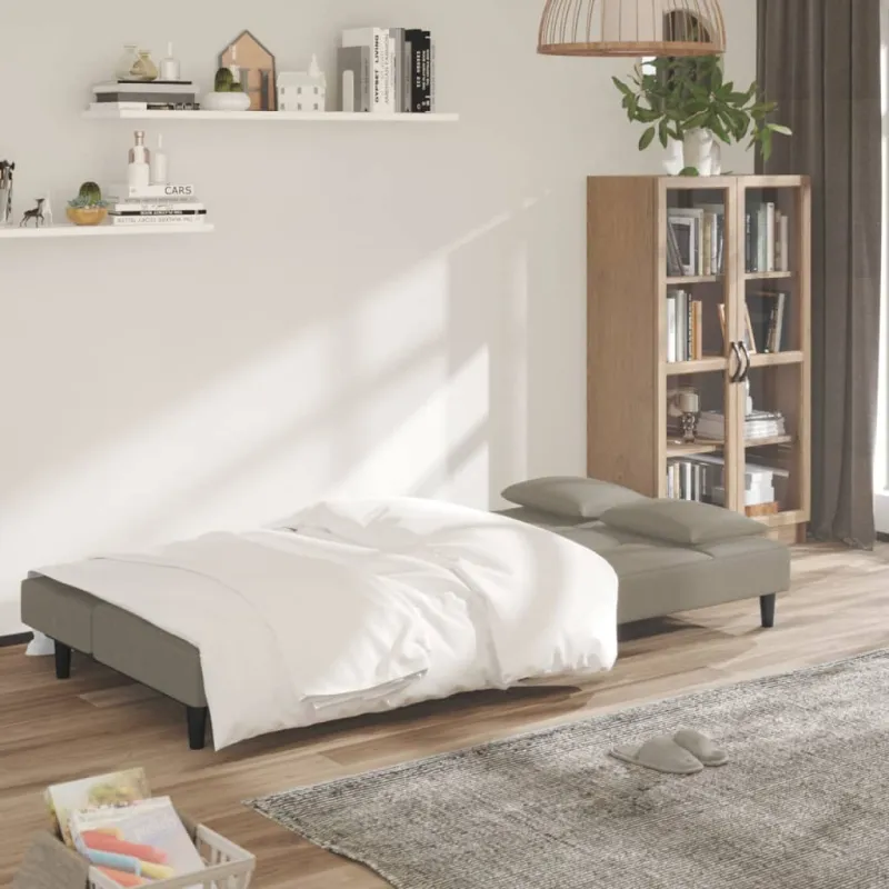 Dvivietė sofa-lova su dvejomis pagalvėmis, pilka, aksomas
