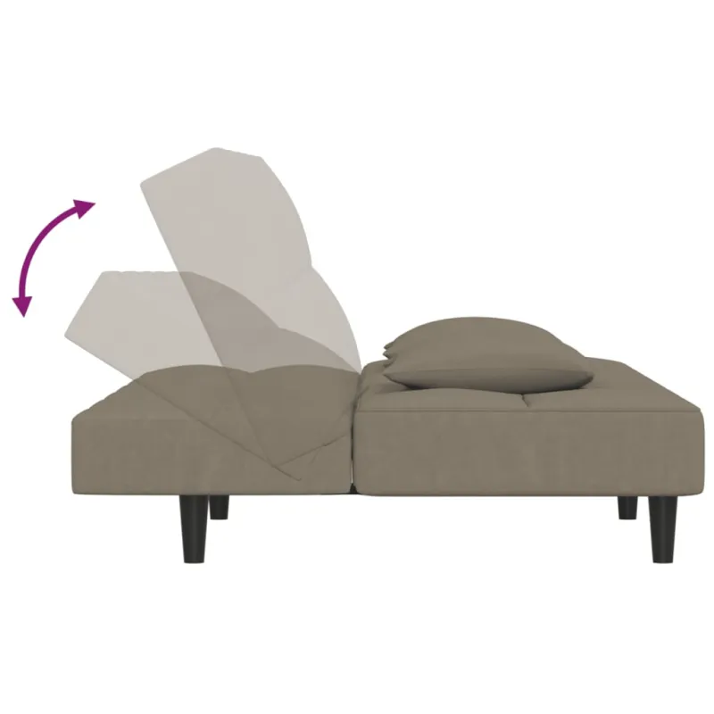 Dvivietė sofa-lova su dvejomis pagalvėmis, pilka, aksomas