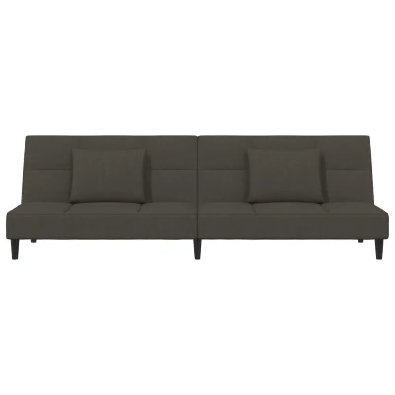 Dvivietė sofa-lova su dvejomis pagalvėmis, pilka, aksomas