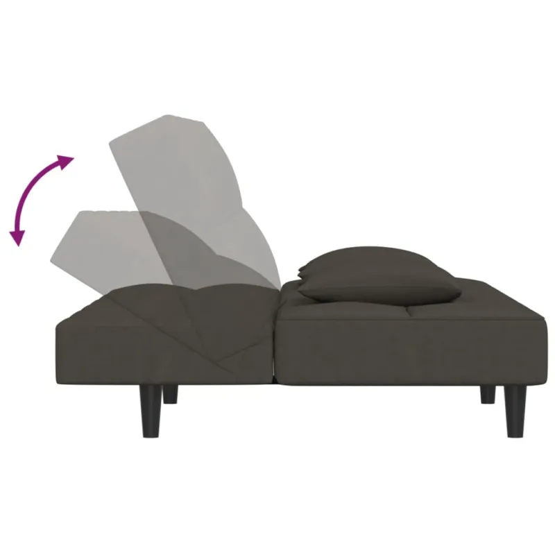 Dvivietė sofa-lova su dvejomis pagalvėmis, pilka, aksomas