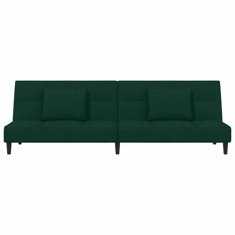 Dvivietė sofa-lova su dvejomis pagalvėmis, žalia, aksomas