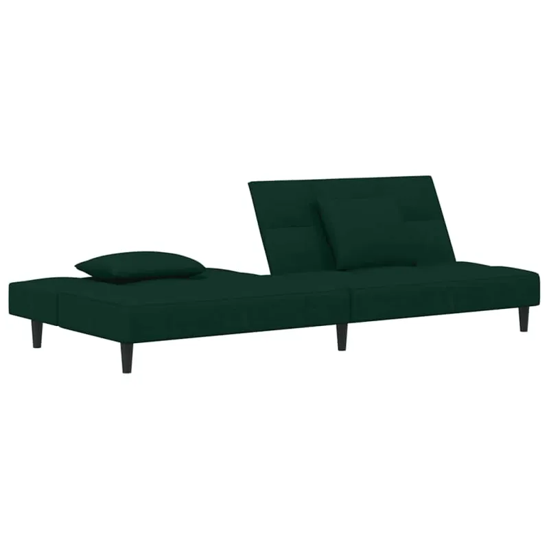 Dvivietė sofa-lova su dvejomis pagalvėmis, žalia, aksomas