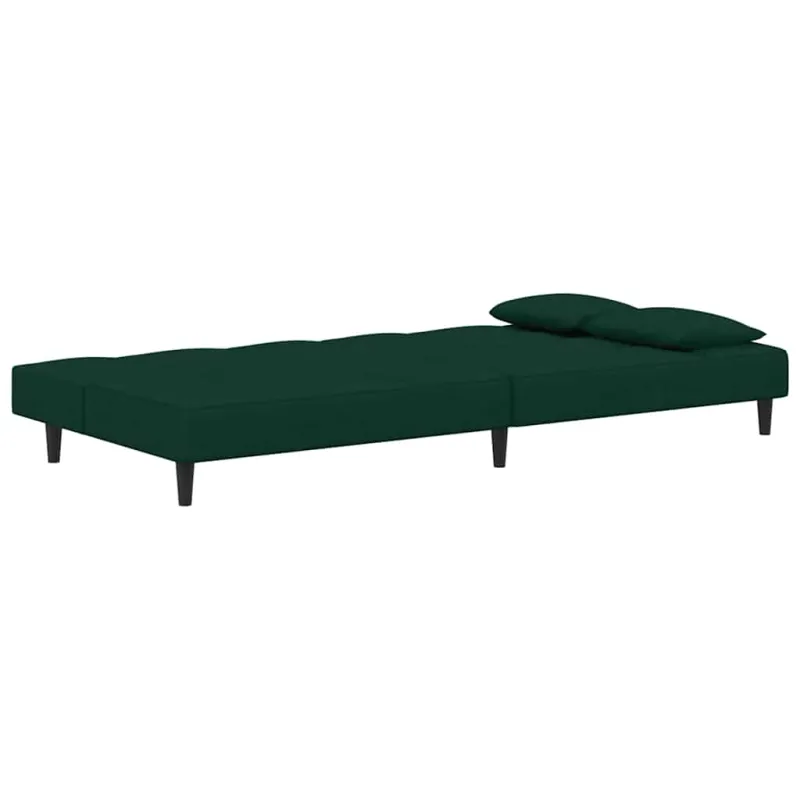 Dvivietė sofa-lova su dvejomis pagalvėmis, žalia, aksomas