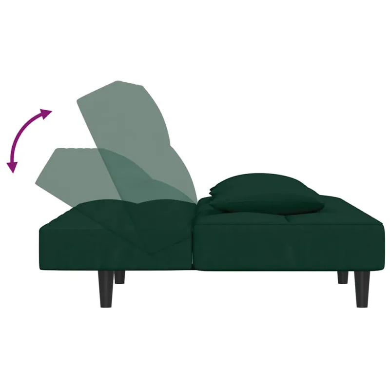 Dvivietė sofa-lova su dvejomis pagalvėmis, žalia, aksomas