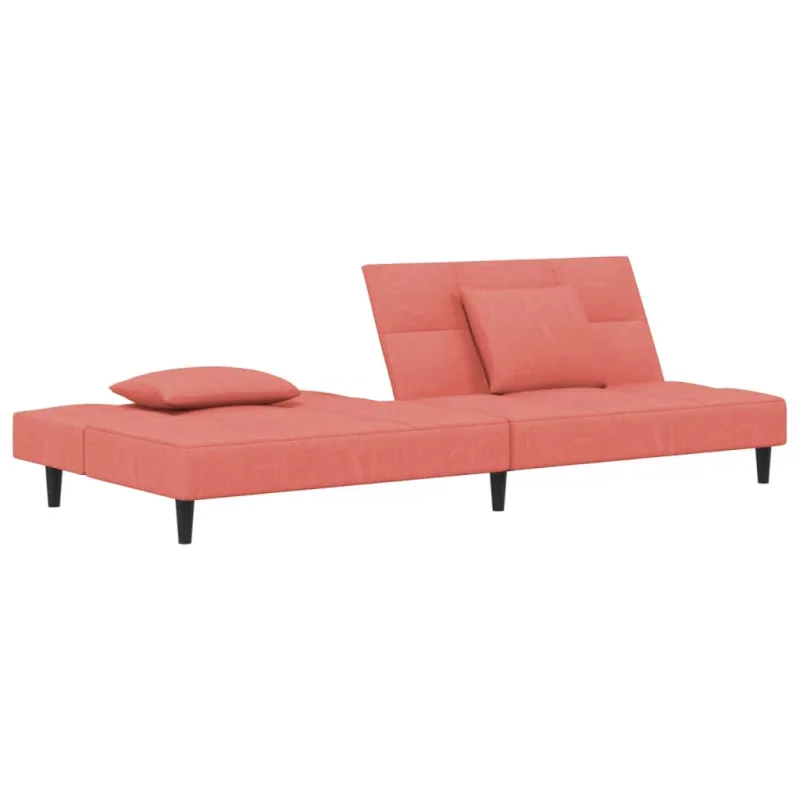 Dvivietė sofa-lova su dvejomis pagalvėmis, rožinė, aksomas