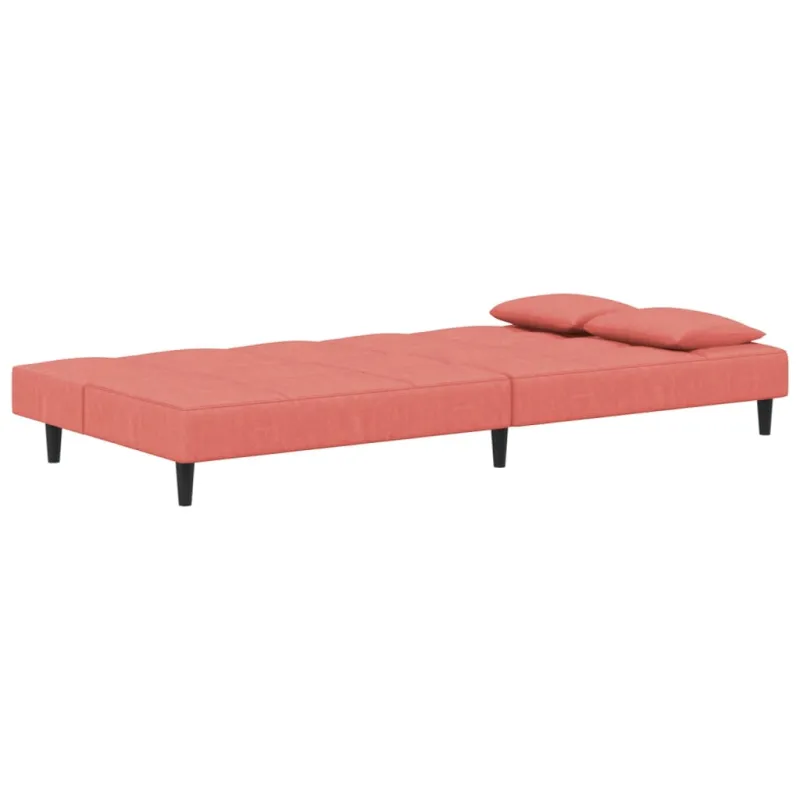 Dvivietė sofa-lova su dvejomis pagalvėmis, rožinė, aksomas