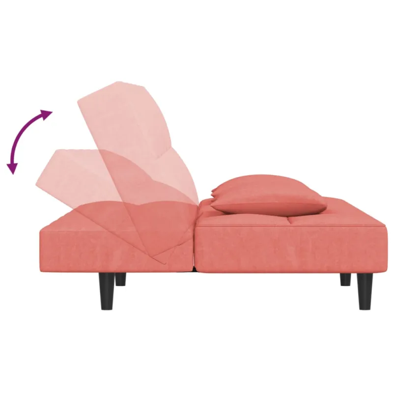 Dvivietė sofa-lova su dvejomis pagalvėmis, rožinė, aksomas