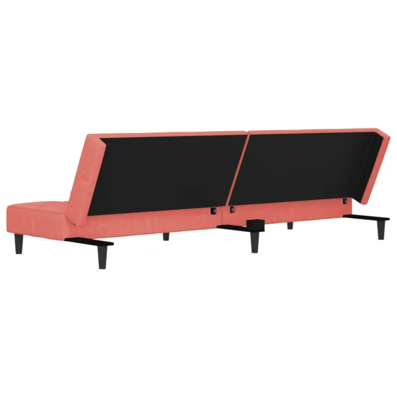 Dvivietė sofa-lova su dvejomis pagalvėmis, rožinė, aksomas
