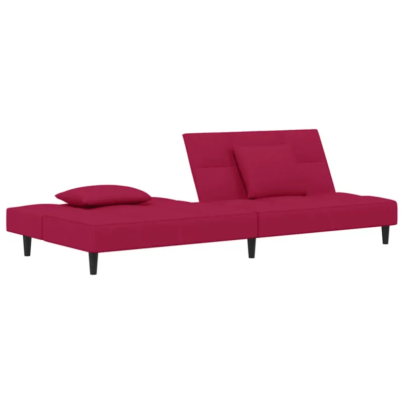 Dvivietė sofa-lova su dvejomis pagalvėmis, vyno, aksomas