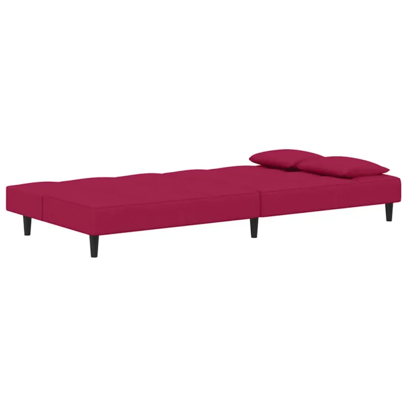 Dvivietė sofa-lova su dvejomis pagalvėmis, vyno, aksomas