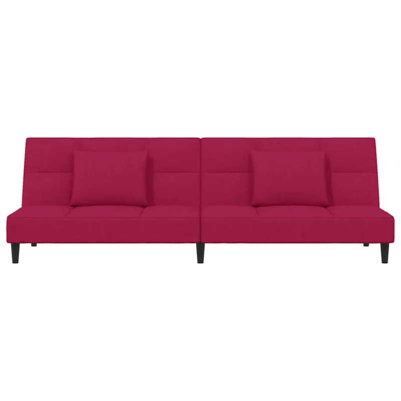 Dvivietė sofa-lova su dvejomis pagalvėmis, vyno, aksomas