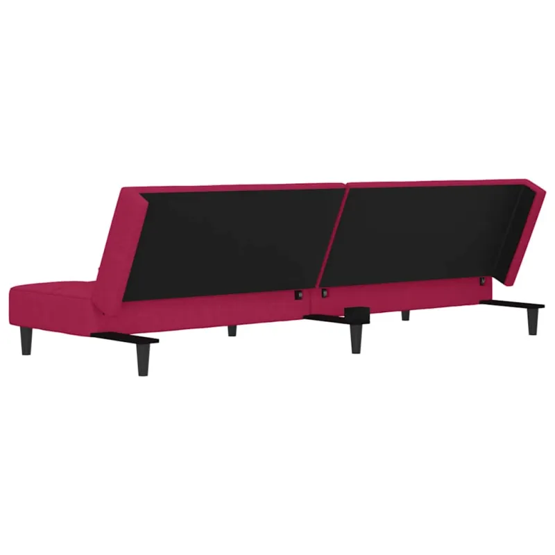 Dvivietė sofa-lova su dvejomis pagalvėmis, vyno, aksomas