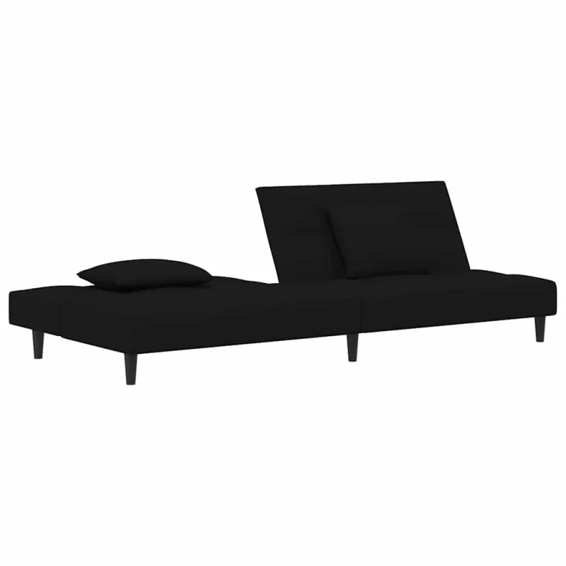 Dvivietė sofa-lova su dvejomis pagalvėmis, juoda, aksomas