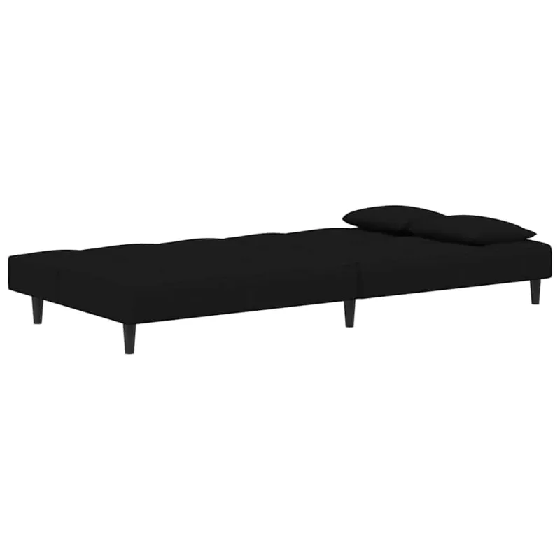 Dvivietė sofa-lova su dvejomis pagalvėmis, juoda, aksomas