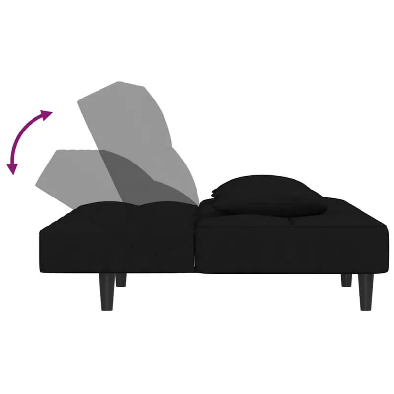 Dvivietė sofa-lova su dvejomis pagalvėmis, juoda, aksomas