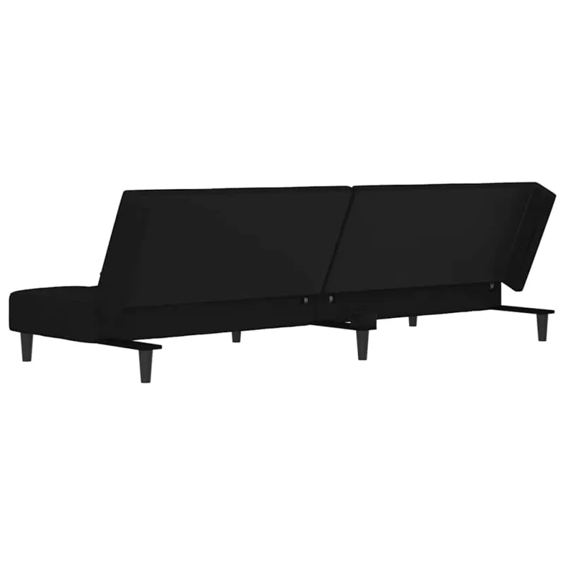 Dvivietė sofa-lova su dvejomis pagalvėmis, juoda, aksomas