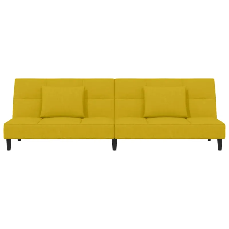 Dvivietė sofa-lova su dvejomis pagalvėmis, geltona, aksomas