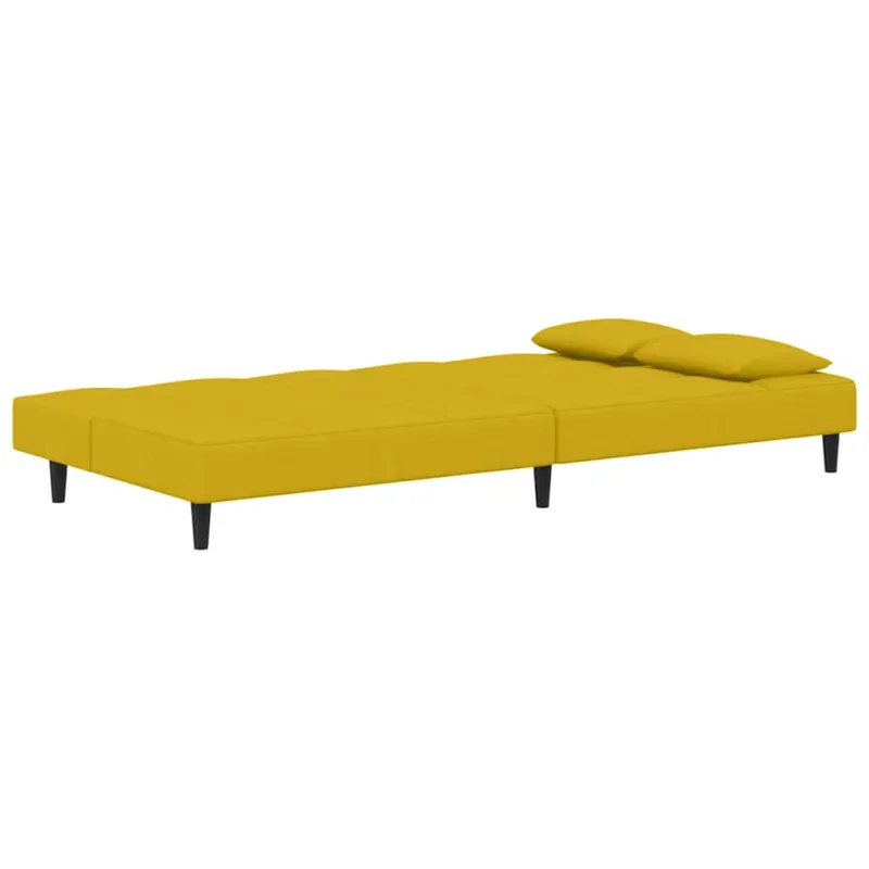 Dvivietė sofa-lova su dvejomis pagalvėmis, geltona, aksomas