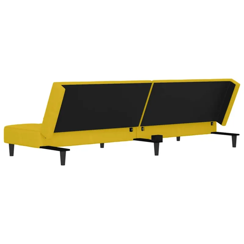 Dvivietė sofa-lova su dvejomis pagalvėmis, geltona, aksomas