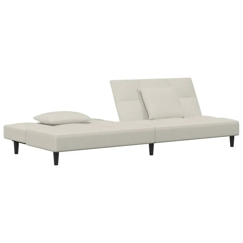 Dvivietė sofa-lova su dvejomis pagalvėmis, kreminė, aksomas