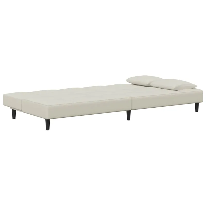 Dvivietė sofa-lova su dvejomis pagalvėmis, kreminė, aksomas