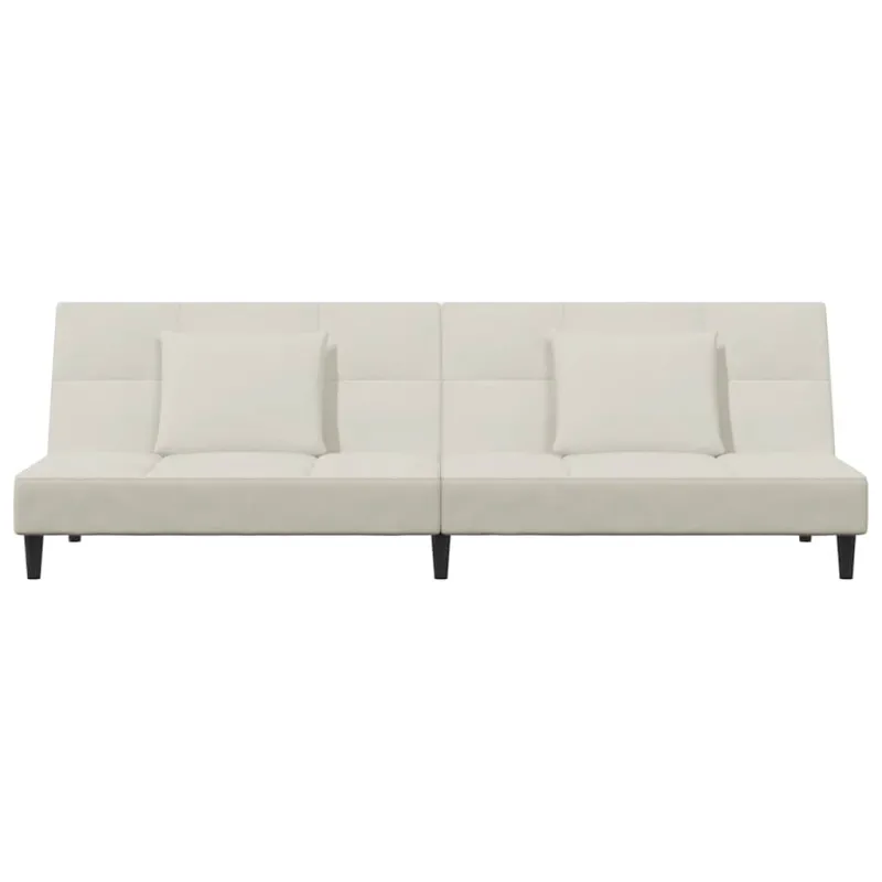 Dvivietė sofa-lova su dvejomis pagalvėmis, kreminė, aksomas