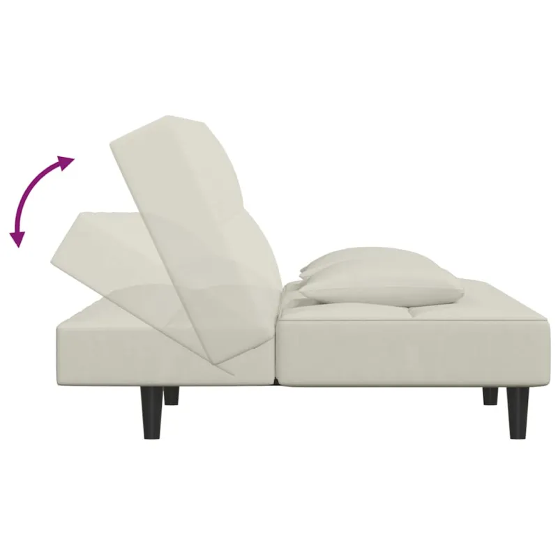 Dvivietė sofa-lova su dvejomis pagalvėmis, kreminė, aksomas