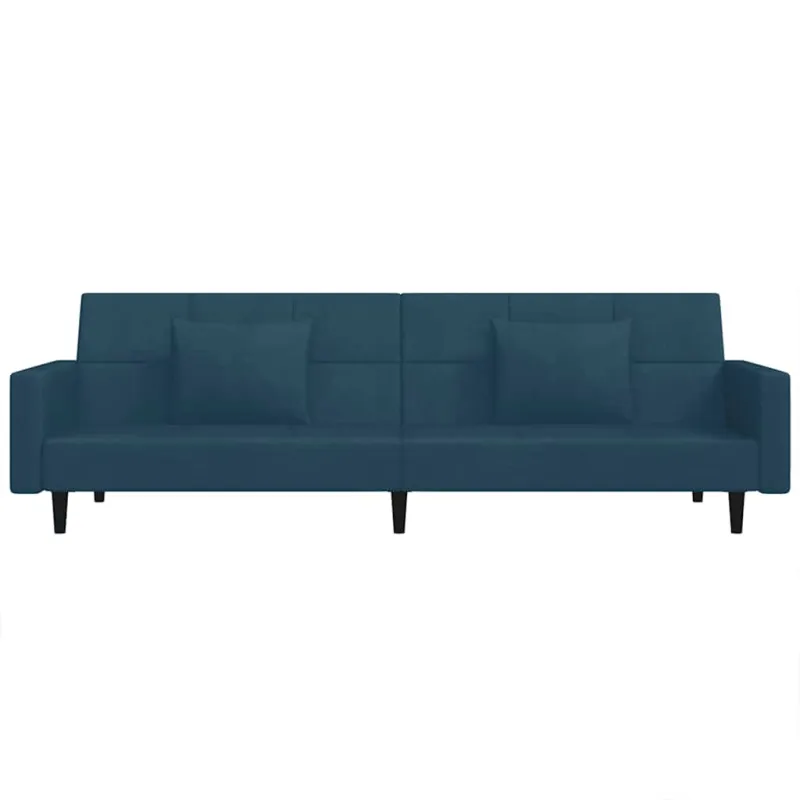 Dvivietė sofa-lova su dvejomis pagalvėmis, mėlyna, aksomas