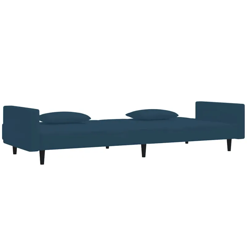 Dvivietė sofa-lova su dvejomis pagalvėmis, mėlyna, aksomas